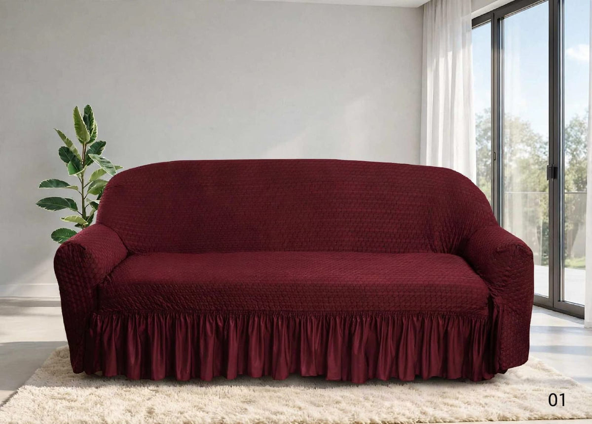 BUTTERFLY TURKISH FRILL SOFA COVER - MAROON