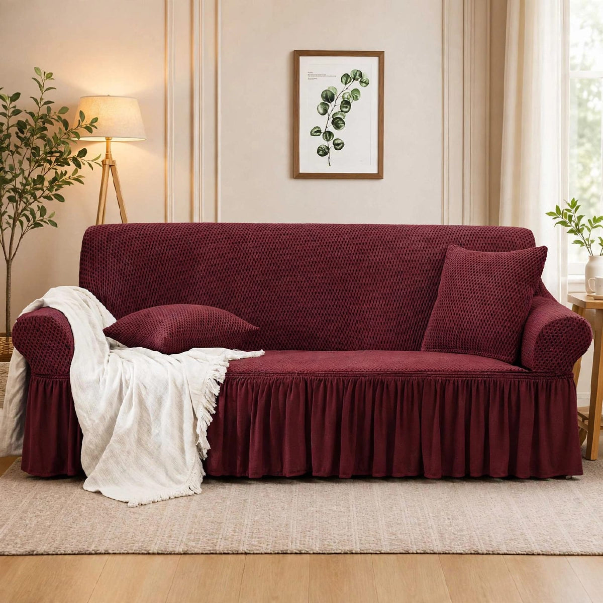 MICRO TURKISH FRILL  SOFA COVER - MAROON