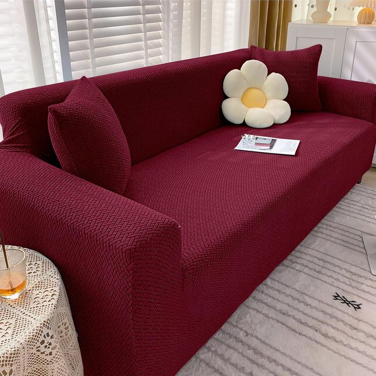JACQUARD STRIP FABRIC SOFA COVER - MAROON