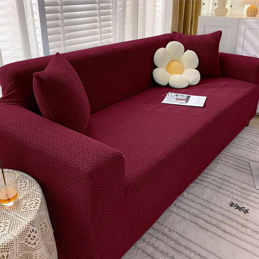 JACQUARD STRIP FABRIC SOFA COVER - MAROON