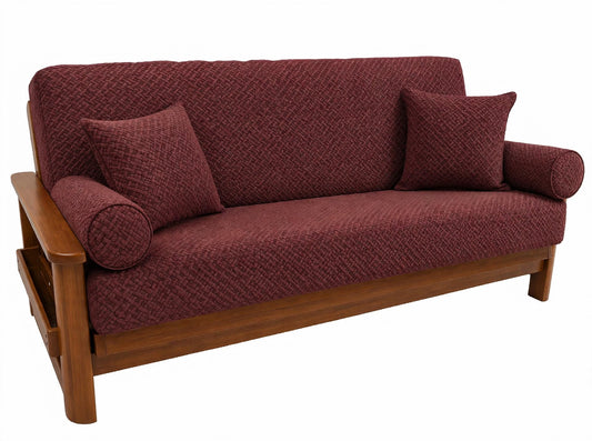 JACQUARD WOODEN SOFA COVER - MAROON