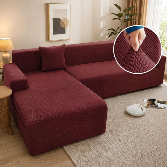 JACQUARD L-SHAPE SOFA COVER - MAROON