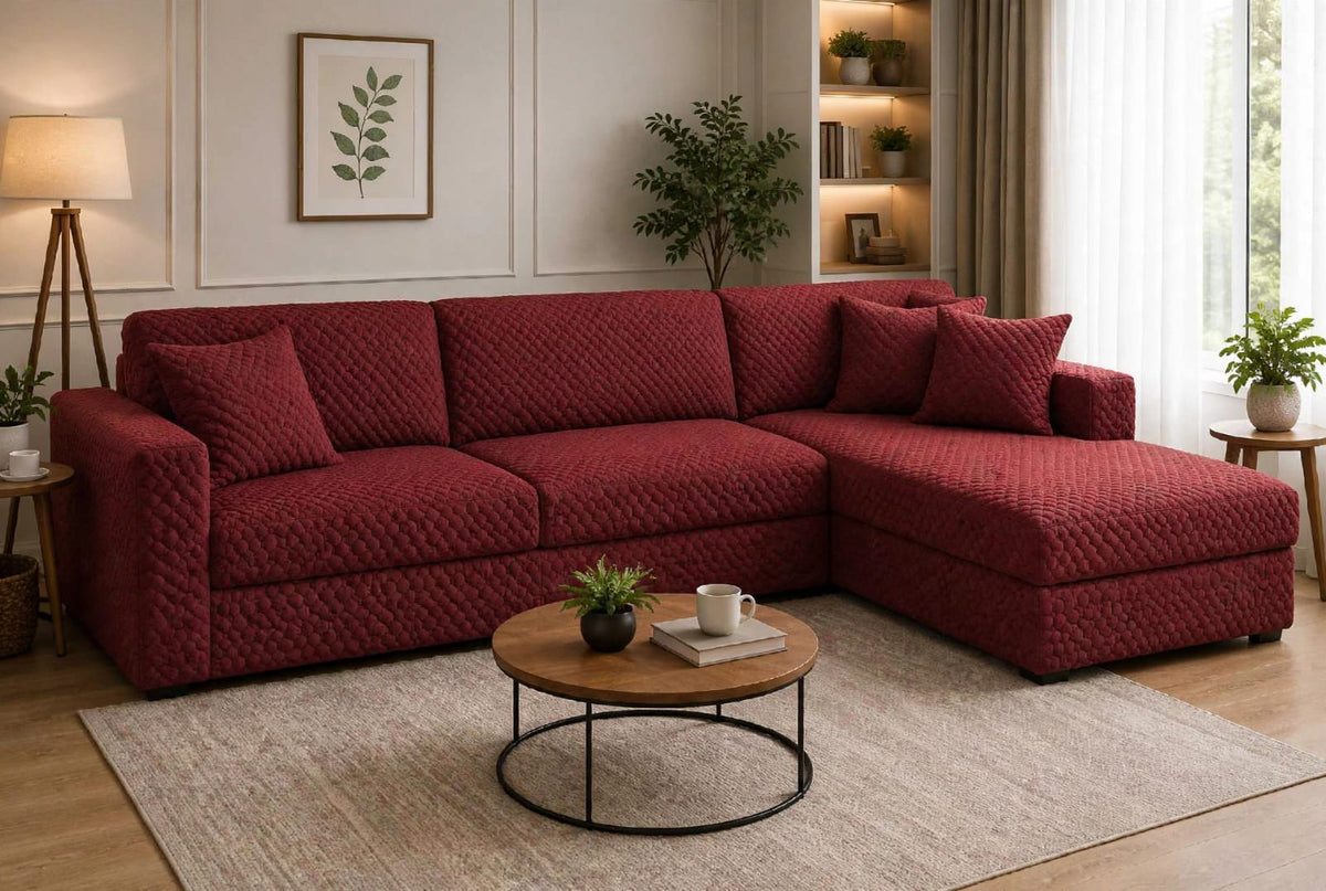 BUTTERFLY L-SHAPE SOFA COVER - MAROON